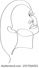 Linear portrait of a beautiful girl.  Minimal portrait. One continuous line. Beauty and glamour concept. Hand drawn vector illustration.