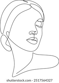 Linear portrait of a beautiful girl.  Minimal portrait. One continuous line. Beauty and glamour concept. Hand drawn vector illustration.