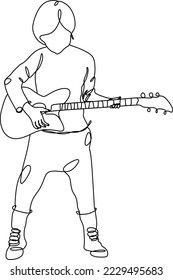 Linear portrait of a boy with a guitar and his solo.