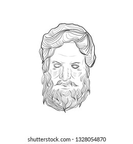 Linear portrait of man head. Marble sculpture. 