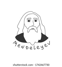 Linear portrait of the scientist Mendeleyev. Great scientist of the past in the field of chemistry