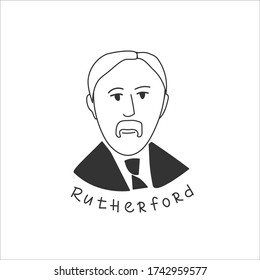  Linear portrait of the scientist Rutherford. Great scientist of the past in the field of chemistry