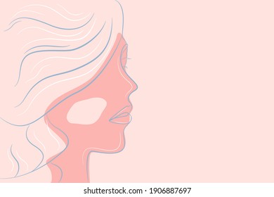 Linear portrait of a woman with thick hair in profile. Modern abstract portrait in color. Vector illustration.