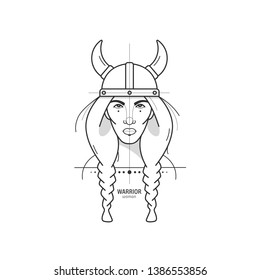 linear portrait of a woman warrior. Viking. sticker