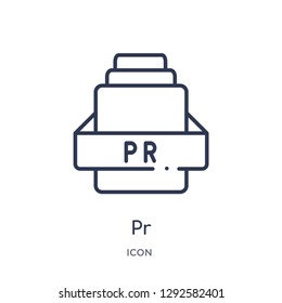 Linear pr icon from File type outline collection. Thin line pr icon vector isolated on white background. pr trendy illustration
