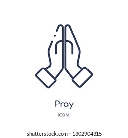 Linear pray icon from India and holi outline collection. Thin line pray icon isolated on white background. pray trendy illustration