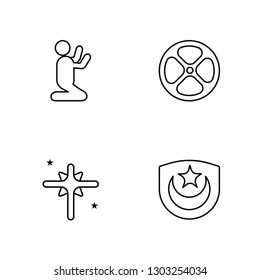 Linear Prayer, Holy star, Paganism, Islam Vector Illustration Of 4 outline Icons. Editable Pack Of Prayer, Holy star, Paganism, Islam