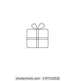 Linear present illustration. Vector icon for greeting card, website layouts, logos. Christmas, anniversary, wedding, birthday celebration. Cute and simple gift pictogram.