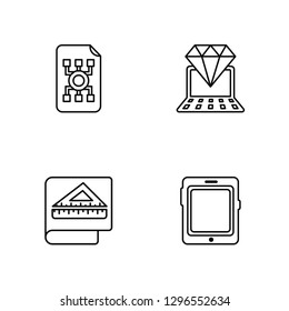 Linear  , print, Laptop, Tablet Vector Illustration Of 4 outline Icons. Editable Pack Of  , print, Laptop, Tablet