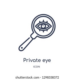 Linear private eye magnifying glass icon from General outline collection. Thin line private eye magnifying glass icon isolated on white background. private eye magnifying glass trendy illustration