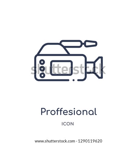 Linear proffesional video camera icon from Cinema outline collection. Thin line proffesional video camera vector isolated on white background. proffesional video camera trendy illustration