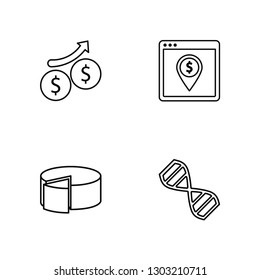 Linear Profits, Pie chart, Placeholder, Dna Vector Illustration Of 4 outline Icons. Editable Pack Of Profits, Pie chart, Placeholder, Dna