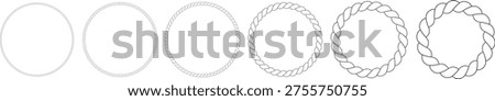 A linear progression of six circular frames, each with a braided rope appearance and steadily increasing line weight.