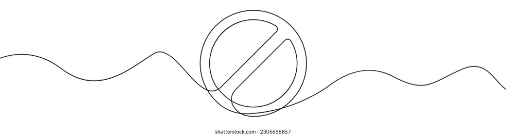 Vector de señal continua de prohibición lineal. Línea dibujada con signo de parada negra. El signo de no es una línea continua. Prohibición de diseño lineal vectorial.