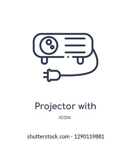 Linear projector with plug icon from Cinema outline collection. Thin line projector with plug vector isolated on white background. projector with plug trendy illustration