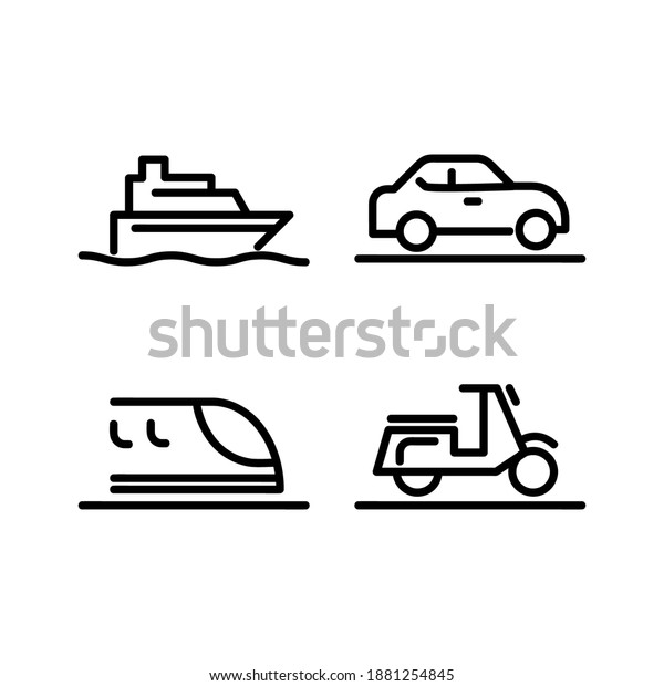 Linear public transportation icons design\
isolated on white\
background