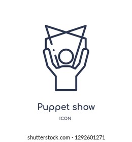 Linear Puppet Show Icon From Entertainment And Arcade Outline Collection. Thin Line Puppet Show Icon Vector Isolated On White Background. Puppet Show Trendy Illustration