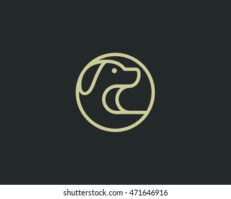 Linear puppy logo design template. Pet store logotype. Dog creative sign. Pet vector icon.