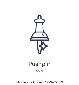 Linear pushpin icon from Education outline collection. Thin line pushpin icon vector isolated on white background. pushpin trendy illustration