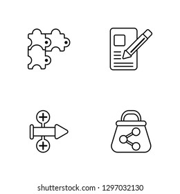 Linear Puzzle, Next, Pencil, Shopping bag Vector Illustration Of 4 outline Icons. Editable Pack Of Puzzle, Next, Pencil, Shopping bag