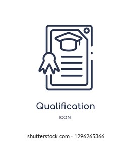 Linear qualification icon from Elearning and education outline collection. Thin line qualification icon vector isolated on white background. qualification trendy illustration