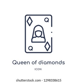 Linear queen of diamonds icon from Gaming outline collection. Thin line queen of diamonds icon isolated on white background. queen of diamonds trendy illustration