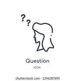Linear question icon from Customer service outline collection. Thin line question icon vector isolated on white background. question trendy illustration