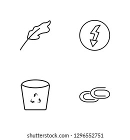Linear Quill, Bin, Flash, Paper clip Vector Illustration Of 4 outline Icons. Editable Pack Of Quill, Bin, Flash, Paper clip