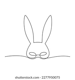 Linear rabbit ears masquerade mask vector one line continuous vector drawing illustration. Hand drawn bunny hare head silhouette icon. Minimal design, print, banner, card, poster, logo.
