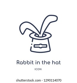 Linear rabbit in the hat icon from Circus outline collection. Thin line rabbit in the hat vector isolated on white background. rabbit in the hat trendy illustration