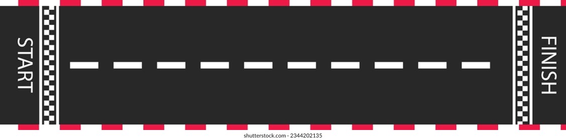 Linear race track with start and finish line. Car or karting road racing background. top view.