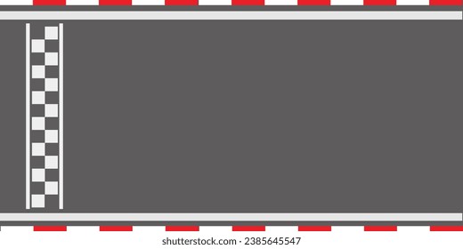 Lineare Rennstrecke mit Startlinie. Auto- oder Karting-Straße Rennhintergrund. Draufsicht.	