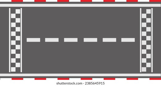 Lineare Rennstrecke mit Startlinie. Auto- oder Karting-Straße Rennhintergrund. Draufsicht.