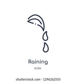 Linear raining icon from Ecology outline collection. Thin line raining icon vector isolated on white background. raining trendy illustration