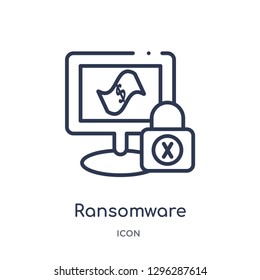 Linear ransomware icon from Cyber outline collection. Thin line ransomware icon vector isolated on white background. ransomware trendy illustration