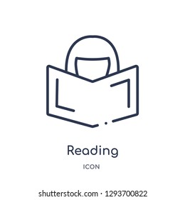 Linear reading icon from Education outline collection. Thin line reading icon vector isolated on white background. reading trendy illustration