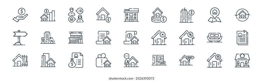 linear real estate icon pack. vector thin line real estate, investment, negotiation, location, real estate, document, icons suitable for apps and websites ui designs