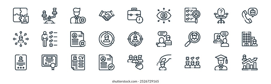 linear recruitment icon pack. vector thin line graduate, weigh, rejected, vacancy, analysis, company, candidate, career icons suitable for apps and websites ui designs