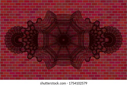 Linear red brick stone wall emblem. Tiles luxurious background. Intense illustration. 
