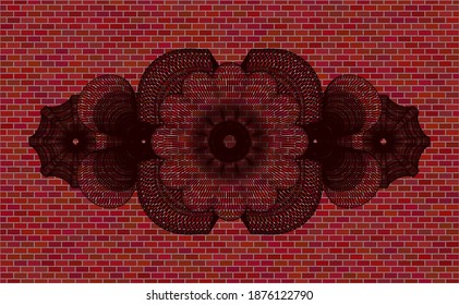 Linear red brick stone wall realistic badge. Tiles chic background. Illustration. 
