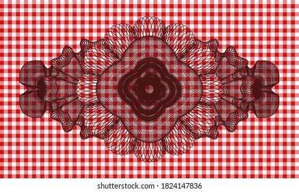 Emblema de manteles de cuadros rojos lineales. Restaurante de ambiente moderno. Ilustración. 