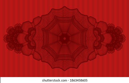 Linear red color badge. Bars fancy background. Artistic illustration. 