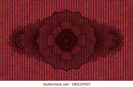 Linear Red color woolen fabric badge. Cloth luxurious background. Illustration. 