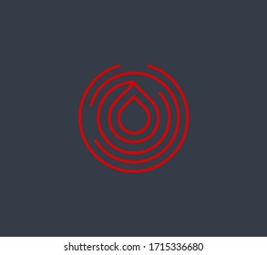 Linear red drop symbol in circle.