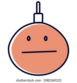 Linear red enema with emotions poker face on a white background. Bowel cleansing tool, against constipation. Vector enema with worried face. For medical icons.