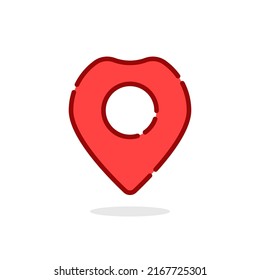 icono de abstracto de posición lineal roja geottag o pinpoint position. tendencia de caricatura plana elemento de diseño de marca web de logotipo de marca histórica moderna. concepto de símbolo de viaje o pictograma y hoja de ruta para encontrar el camino