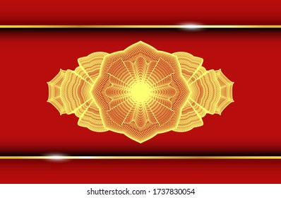 Lineares Rot und Gold realistisches Emblem. Traditioneller fantasievoller Hintergrund. Vector-Abbildung. 