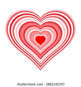 Corazón rojo lineal. Símbolo aislado del amor con líneas en el interior sobre fondo blanco. Ilustración vectorial.