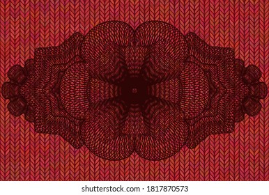 Linear Red woolen fabric badge. Cloth chic background. Illustration. 