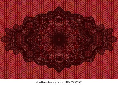Linear Red woolen fabric emblem. Cloth classic background. Intense illustration. 
